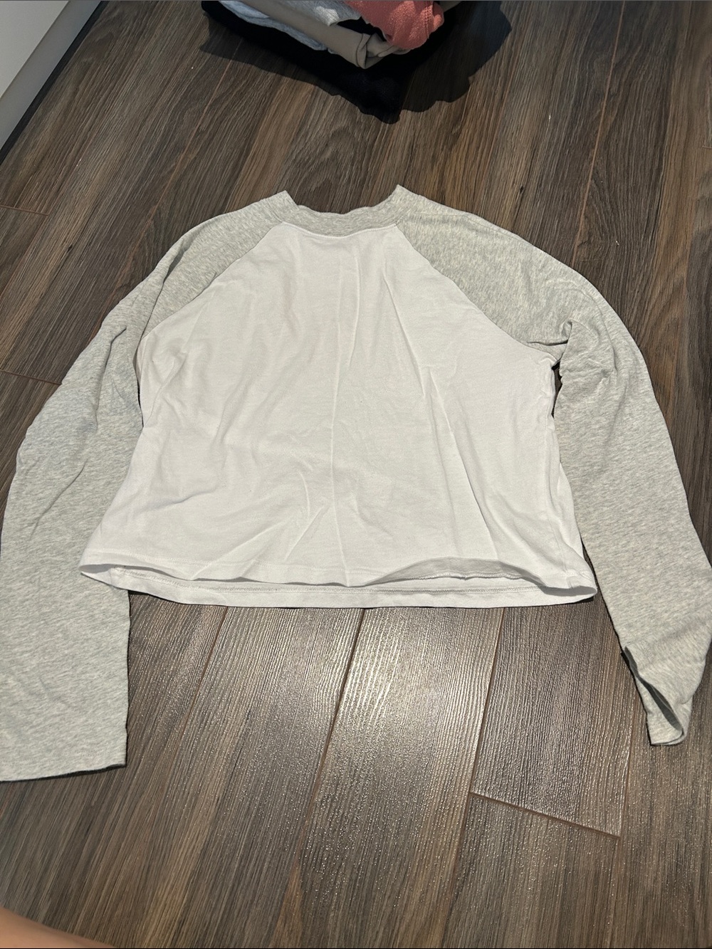 Abercrombie & Fitch White Body with Light Gray Raglan Long-Sleeve Tee